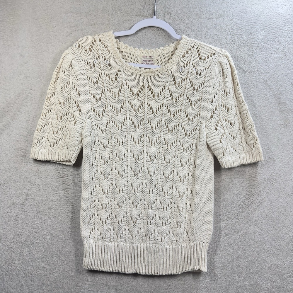 Jennifer Applegate Hand Knit Cottagecore Sweater Size L Open Knit Crochet Granny